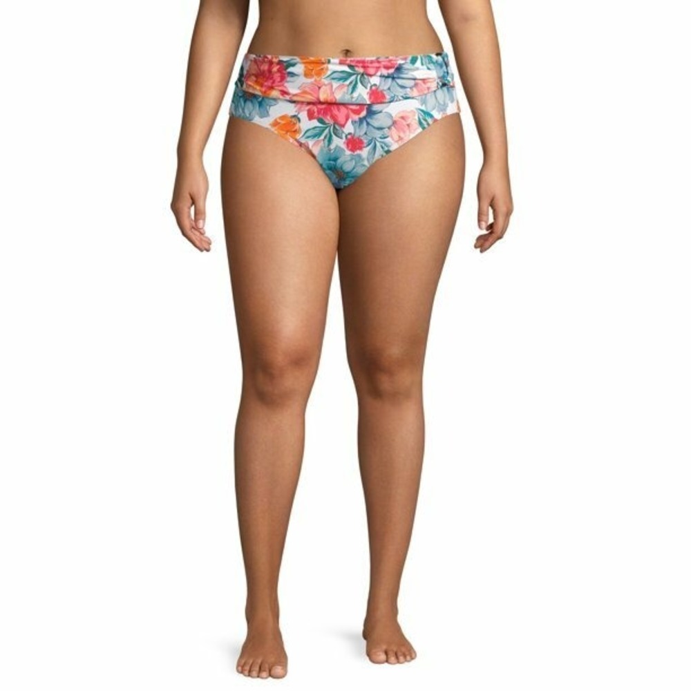 NEW Time & Tru Plus Women's Mid-Rise Floral Swim Suit Bikini Bottom 2X (20W-22W)